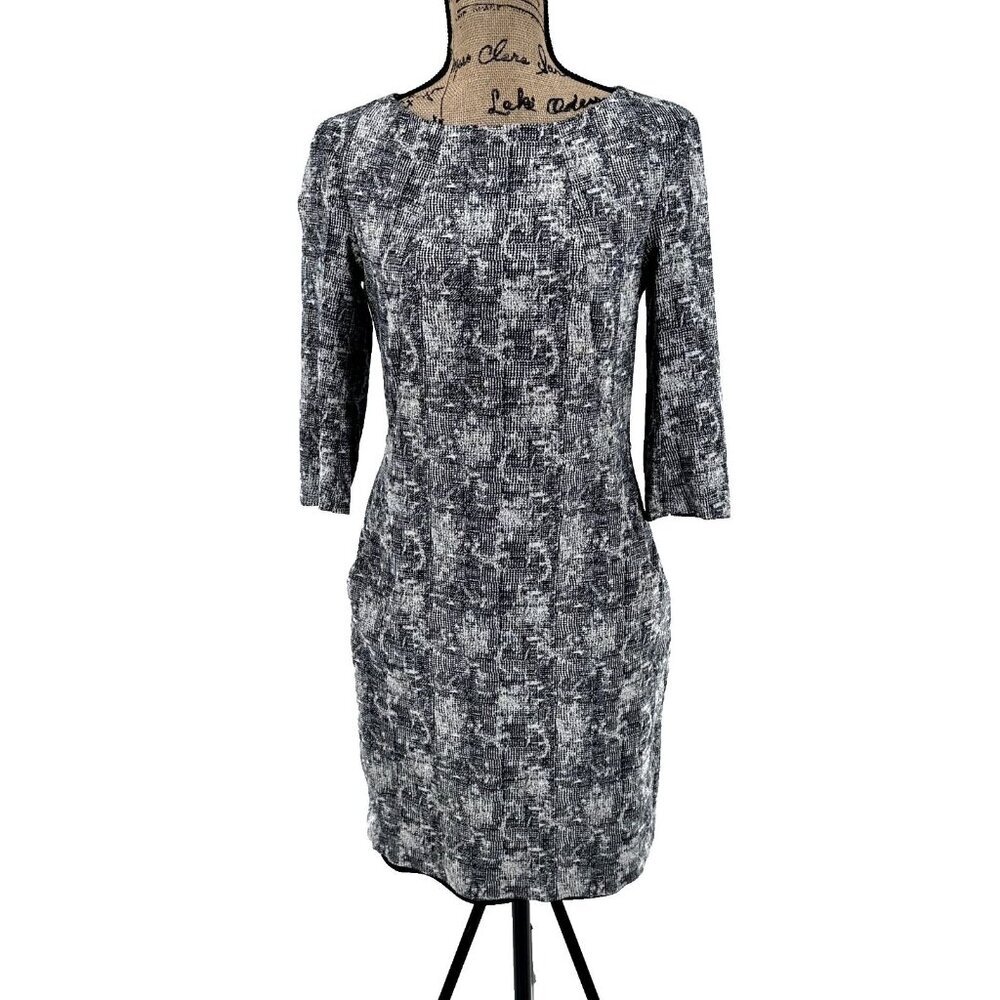 MM. Lafleur New York Dress Womens 6 Black White Printed 3/4 Sleeve Lined‎ Belted